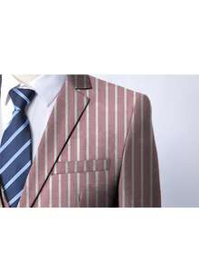 Men's Pink Striped Simplistic Elegant Business Casual Blazer Jacket - Pink - View 4