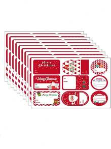 10 件装圣诞节节日装饰礼品系列不干胶贴纸礼品标签 - 彩色 - 查看 12