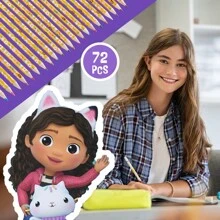 Gabby's Dollhouse Colouring Pencils 72 Box Assorted Colours Art Supplies Gift - Pink - View 3