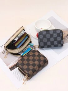 时尚印花双拉链大容量卡槽女士钱包/零钱包圣诞礼物感恩节复古女士礼物 - 棕色 - 查看 8