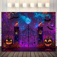Multi Purpose Polyester Fiber Halloween Photography Background - Ghost Full Moon And Pumpkin Party Decoration - Multi Functional Banner Suitable For Holiday Birthdays And General Celebrations - No Power Required -1 Piece,Christmas - Multicolor - View 3