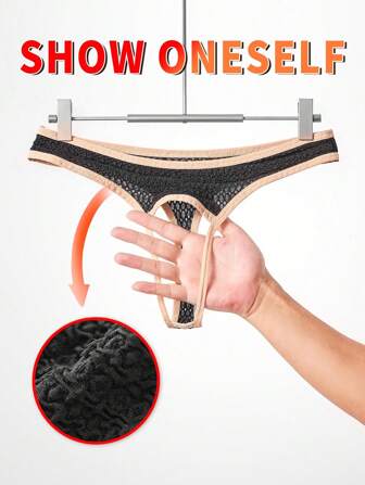 1 件装男士时尚性感蕾丝丁字裤，性感透气舒适弹力镂空丁字裤