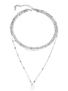 1pc European & American Style Multi-Layer Geometric Pendant Chain Necklace Set, Simple & Chic Design For Women - Multicolor - View 8