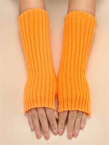 1 par de mangas tejidas a rayas de 28cm de largo para mantener calientes las manos en otoño e invierno, para hombres y mujeres, tejidas, sin dedos, mangas falsas para Halloween - Multicolor - Ver 29