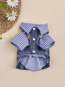 蓝色条纹宠物领结项圈，适合猫狗，四季皆宜