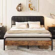 Full Size Bed Frame, Upholstered Headboard, Metal Slat Supports, No Noise Platform Bed Frame, Easy To Assemble, No Box Spring Needed, Valentine's Day Ideas - màu đen - Xem 3