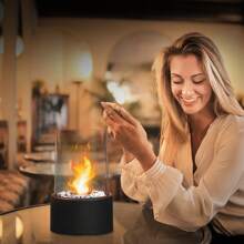 Bioethanol Tischkamin Tischfeuer Indoor & Outdoor  Dekorative Steine Längere Brennzeit Tragbare Bio Ethanol Feuerstelle Kleiner Kamin für Indoor und Outdoor Balkon Terrasse Wohnung Garten Deko
