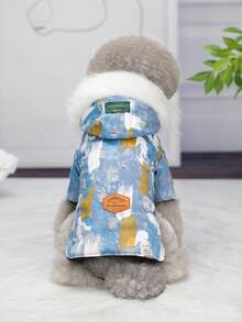 Thickened Denim Hooded Windbreaker Jacket For Pets, Distressed Design, Warm For Cats/Dogs In Autumn & Winter - Royal Blue - View 7