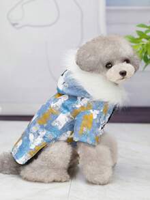 Thickened Denim Hooded Windbreaker Jacket For Pets, Distressed Design, Warm For Cats/Dogs In Autumn & Winter - Royal Blue - View 6