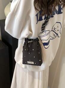 Dreamy Rhinestone Drawstring Phone Bag Crossbody Bag Coin Purse For Sports Casual Commute Shopping School Travel - Black - View 3