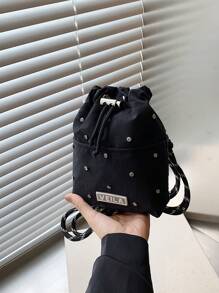 Dreamy Rhinestone Drawstring Phone Bag Crossbody Bag Coin Purse For Sports Casual Commute Shopping School Travel - Black - View 8