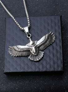 Vintage Stainless Steel Eagle Pendant Necklace With Chain, Personalized Fashion Feather Eagle Necklace For Men, Party Jewelry, Holiday Gift