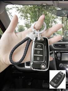 Luxury PU Leather Car Key Cover With Rhinestones, Soft Full Protection Case, Suitable For 2020  Elantra, 2019  Ix35 Folding Premium Car Key Holder - one-size - View 2