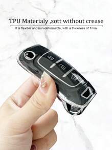 Luxury PU Leather Car Key Cover With Rhinestones, Soft Full Protection Case, Suitable For 2020  Elantra, 2019  Ix35 Folding Premium Car Key Holder - one-size - View 9