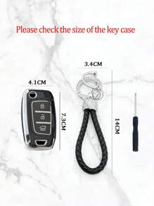 Luxury PU Leather Car Key Cover With Rhinestones, Soft Full Protection Case, Suitable For 2020  Elantra, 2019  Ix35 Folding Premium Car Key Holder - one-size - View 11