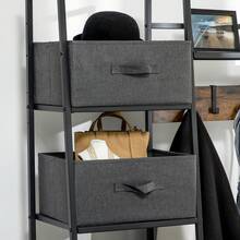 HOMCOM Porte-manteau vestiaire meuble d'entrée style industriel avec banc à chaussures, étagères, 5 crochets amovibles et 2 tiroirs en tissu, 125 x 43 x 185,5 cm, en acier et bois gris, brun rustique - Marron - Voir 8