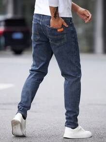 Men's Diagonal Pocket Stretch Slim-Fit Micro-Taper Jeans For Daily Wear