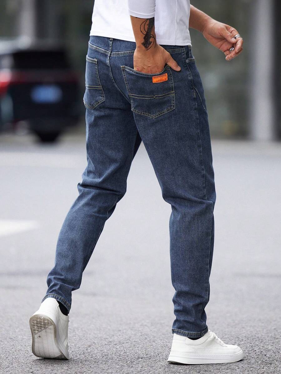 Men's Diagonal Pocket Stretch Slim-Fit Micro-Taper Jeans For Daily Wear