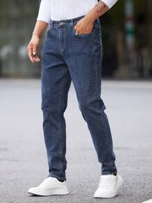 Men's Diagonal Pocket Stretch Slim-Fit Micro-Taper Jeans For Daily Wear