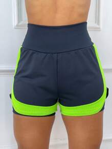 Women's Double Fitness Shorts With DryFit Detail - Green - View 2