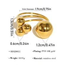 1 pièce Bague en acier inoxydable de mode avec perles sphériques dorées, bague en titane géométrique personnalisée exagérée, accessoires de bijoux dorés pour le carnaval, à porter au quotidien