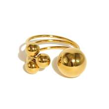 1 pièce Bague en acier inoxydable de mode avec perles sphériques dorées, bague en titane géométrique personnalisée exagérée, accessoires de bijoux dorés pour le carnaval, à porter au quotidien