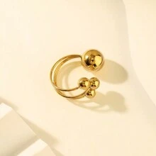 1 pieza Anillo esférico de acero inoxidable a la caliente, anillo de acero de titanio personalizado con diseño geométrico exagerado, estilo Ins