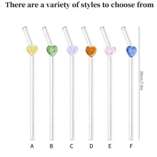 1pc Cute Heart-Shaped Reusable Glass Straw, Transparent, For Milkshakes, Smoothies, Cocktails, And Iced Drinks Christmas Gift - Heart-shaped Glass Straws - View 3