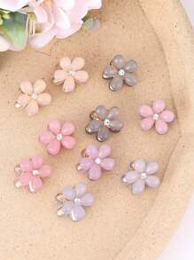 10Pcs Small Hair Claw Clips For Girls Mini Flower Hair Clips With Crystal Cute Metal Hair Pin Sparkling Barrettes For Sweet Bangs Nonslip Side Clip Hair Accessories For Girls - Multicolor - View 6
