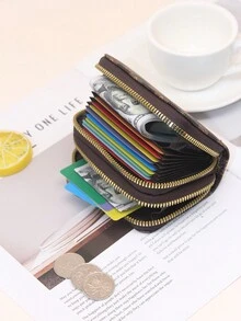 时尚印花双拉链大容量卡槽女士钱包/零钱包圣诞礼物感恩节复古女士礼物 - 棕色 - 查看 7