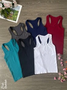 Set de 6 piezas de playera para dama, tirantes cruzados, tela tipo canalé - Multicolor - Ver 1