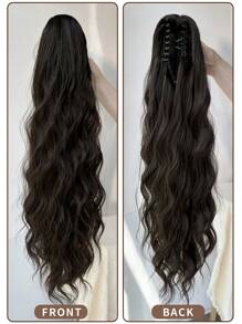 26 Inch Brown Long Natural Wave Claw Ponytail Hair Extensions, Heat Resistant Synthetic Ponytail Wig, Suitable For Women And Girls Daily Wear - Black Brown - View 5
