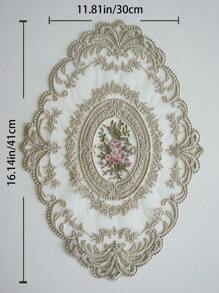 1pc French Style Rose Embroidery Oval Cup Mat