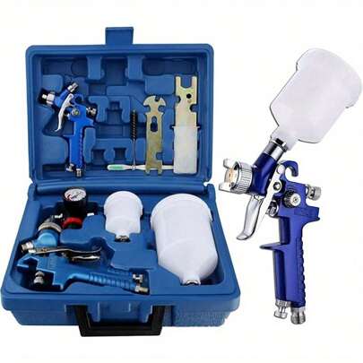 2 Set HVLP Paint Sprayer Set 600/250cc Cup Paint Sprayer Tool Kit 0.8/1.4mm Copper Nozzle And Pressure Gauge Gravity Quickly Feed Ultrafine Spray Paint Gun