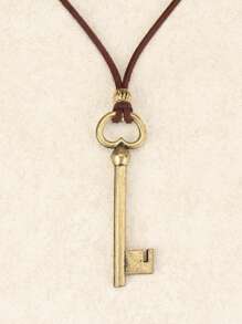 1件复古青铜色镂空钥匙吊坠串珠项链，时尚饰品，适合情人节、母亲节、情侣日常佩戴 - 鑰匙款 - 查看 2