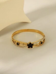 1 件时尚百搭 18K 镀层不锈钢蝴蝶花星形铆钉袖口手链，适合女性日常、节日、派对佩戴，是情人节、母亲节情人节、妈妈、母亲、母亲节、礼物的理想珠宝礼物 - 花朵 - 查看 5