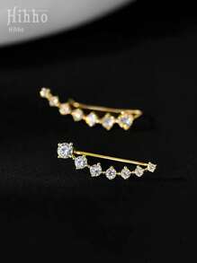 Hihho 2 piezas Pendientes de lujo con forma de arco, con circonita cúbica y borlas elegantes largas, adecuados como accesorios de moda para mujeres - Amarillo Oro - Ver 5