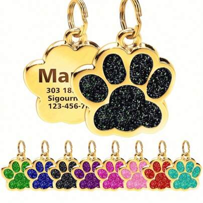 1 st personlig söt djur-tassavtryck-ID-bricka för husdjur, kan anpassas med ditt telefonnummer och husdjurs namn, graverad hundbricka, katt-ID-bricka, anpassad husdjurs-ID-bricka för utomhusaktiviteter för att förhindra att man går vilse, kan hängas på katt-/hundhalsband, husdjurshänge