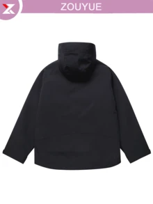1 pieza Impermeable, ligero, abrigo de lluvia para mujer con capucha, chaqueta de senderismo - Negro - Ver 4
