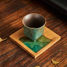 1pc Customized Personalized Round Square Creative Epoxy Resin Transparent Bamboo Coaster Coaster Heat Insulation Pad Kung Fu Tea Set Tea Ceremony Accessories Water Bottle