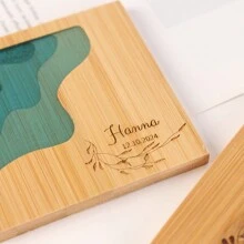 1pc Customized Personalized Round Square Creative Epoxy Resin Transparent Bamboo Coaster Coaster Heat Insulation Pad Kung Fu Tea Set Tea Ceremony Accessories Water Bottle