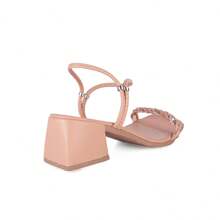 Women's Sandals With Rhinestone Strap, Braided, Shiny, Adjustable, 5cm Square, Thick, Medium, Soft, Party Heel - 乾枯玫瑰色 - 查看 4