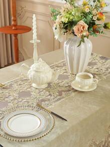 1 件 100% 涤纶厚天鹅绒面料优雅 3D 金线刺绣蕾丝花边桌布，适用于厨房、餐桌、会议桌、方桌/圆桌、书桌、咖啡桌、梳妆台、家居装饰、派对、节日、婚礼、别墅、庭院、野餐、橱柜、钢琴罩、客厅、卧室、室内/室外、所有季节、矩形/方形桌布、房间装饰、派对、婚礼、户外家具，多种尺寸可供选择 - 卡其色 - 查看 11