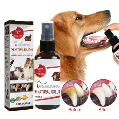 1pc Pet Teeth Cleaning Spray, Cat Dog Breath Freshener, Removes Tartar, Oral Care, Effective, No Brushing Required, 30ml