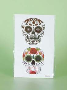 5pcs Halloween Temporary Tattoo Stickers, Skull Cartoon Face Pattern, Waterproof And Sweat-Resistant, Disposable Tattoo Stickers, Unisex, Suitable For Face, Neck, Arms And Other Body Parts, Create Artistic Beauty - Multicolor - View 11
