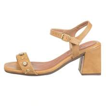 Women's Sandals With Medium Square Heel And Embellishments, Casual Everyday - Rượu sâm banh - Xem 3