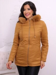 Women's Double-Sided Suede Parka Jacket Windbreaker Winter - 駝色 - 查看 4