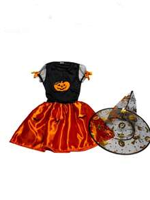 Witch Costume For Women And Children Halloween - Đen và Cam - Xem 2