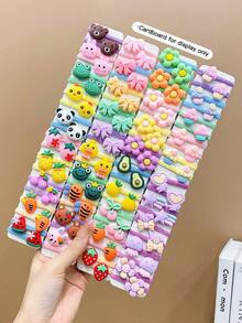 80入組女孩甜美風卡通圖案毛巾彈性髮帶 - 彩色 - 查看 2