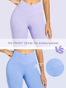 32" Inseam Womens Flare Leggings With Tummy Control Crossover Waist And Wide Leg - 黑色 - 查看 3